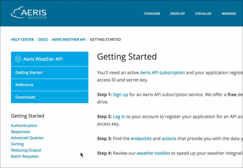 Aeris weather Getting started