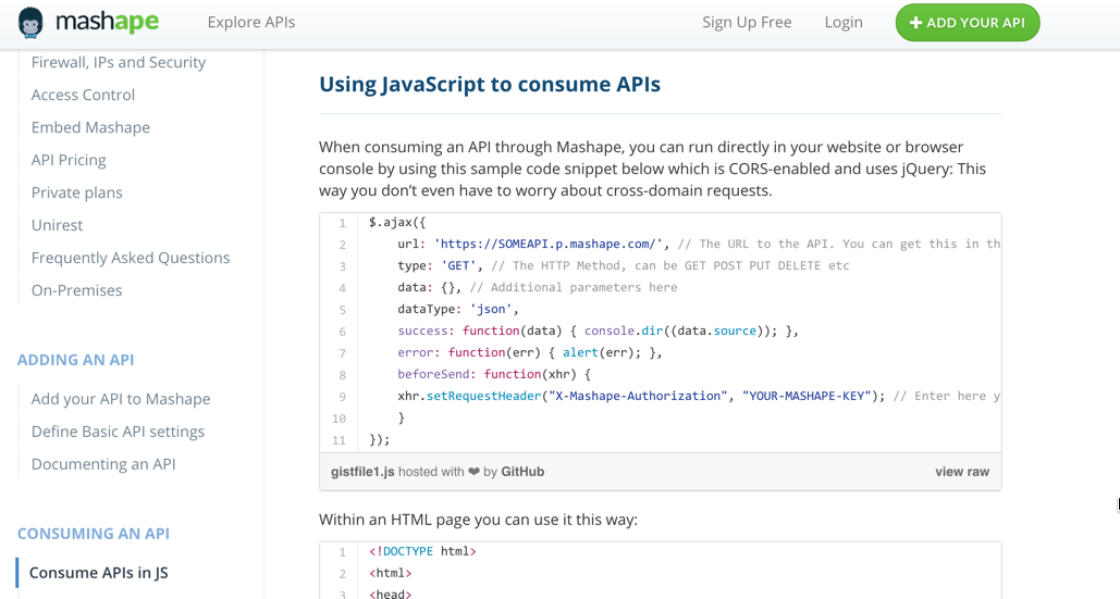 Mashape code sample