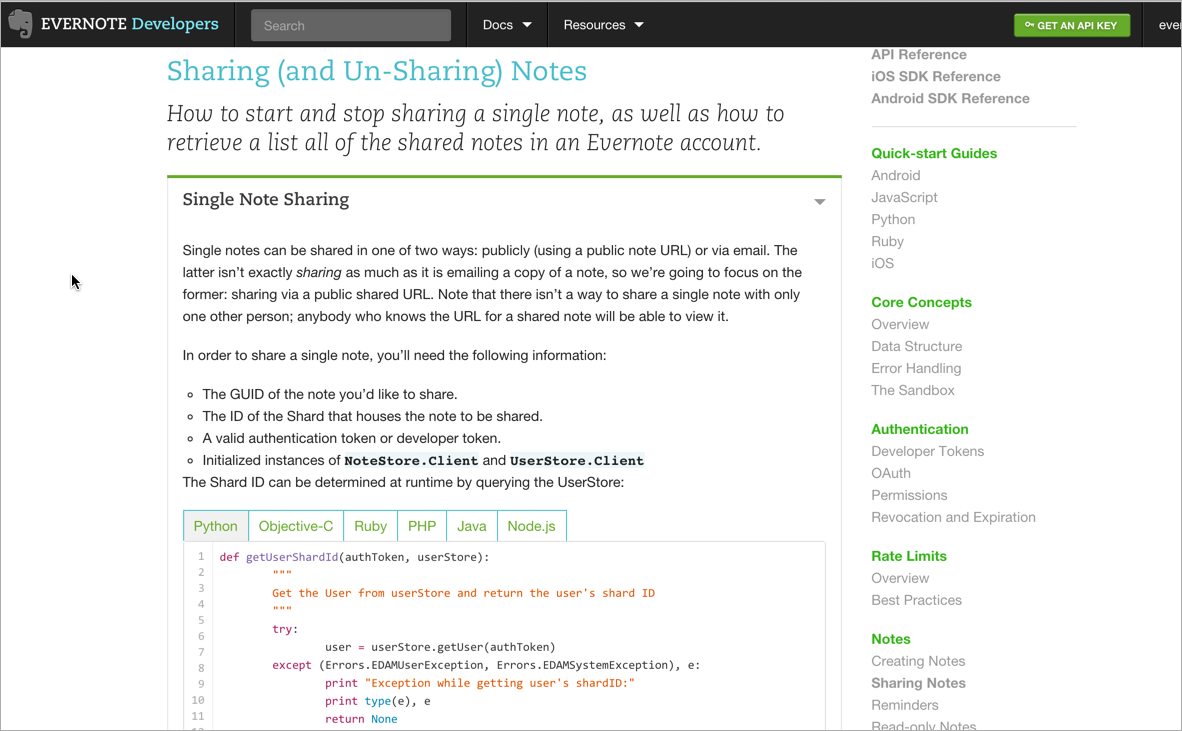 Evernote code examples