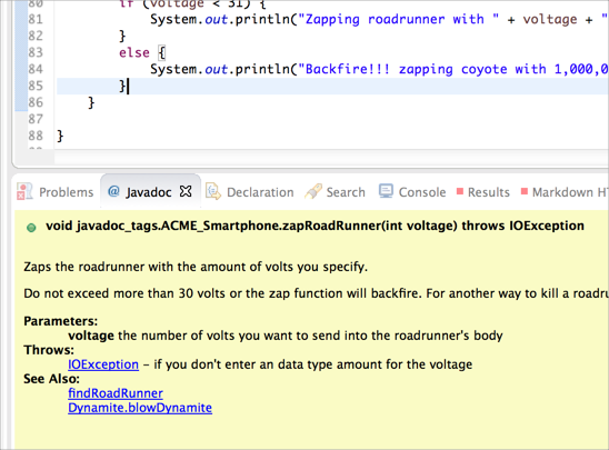 Javadoc pane