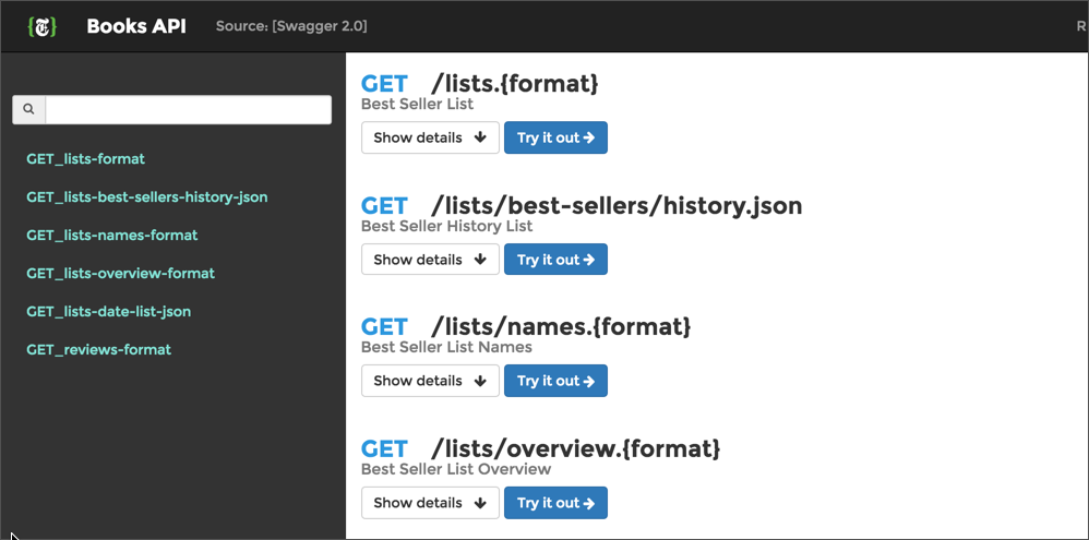 NYTimes API Explorer created through Lucybot and Swagger