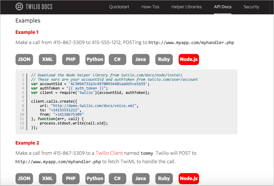 Twilio code samples