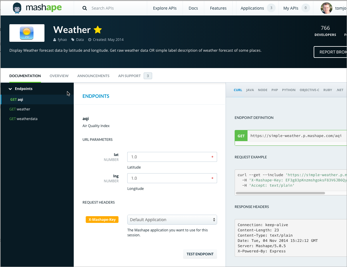 Weather API on Mashape