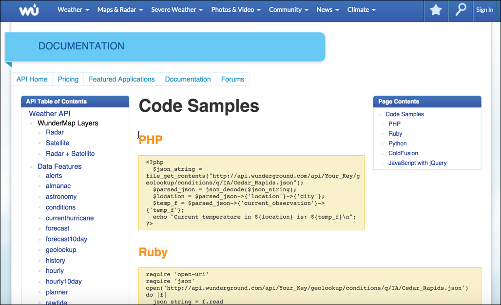 Wunderground code samples