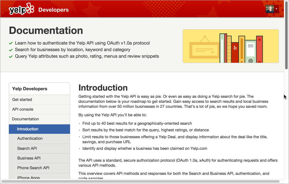 Yelp API documentation